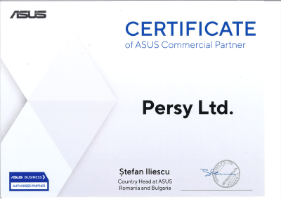 Certificado oficial de ASUS que confirma a Persy Ltd. como socio comercial autorizado